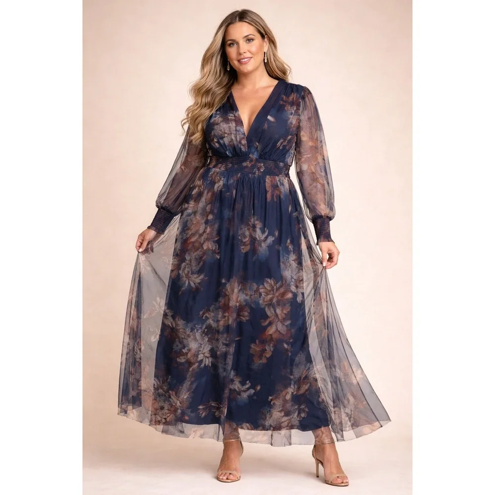 Baltic Born Floral Maxi Dress 3XL Blue Sheer Boho Romantic Cottagecore - Picture 1 of 8